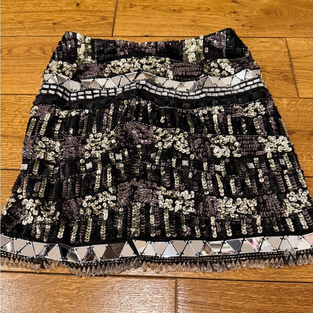 Nasty Gal Black & Silver Beaded Sequin Mini Skirt